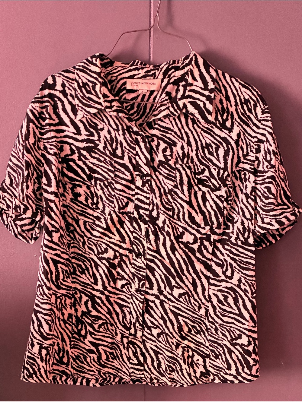 Jones New York Black and White Zebra-Print Button-Down Shirt